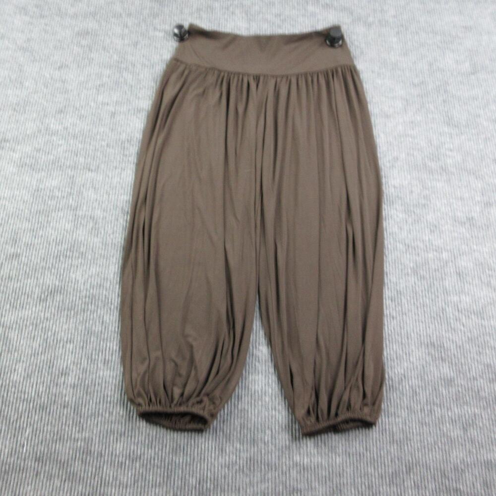 MNG Pants Womens L Brown Harem Tapered Pleated Pull On Jersey 32x28.5* NWT